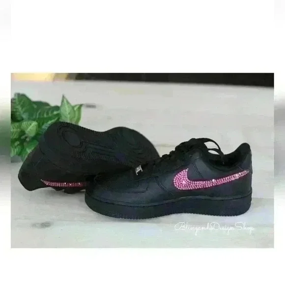 Bling Nike Air Force 1 Low Sneakers Customized with Pink Swarovski Crystals